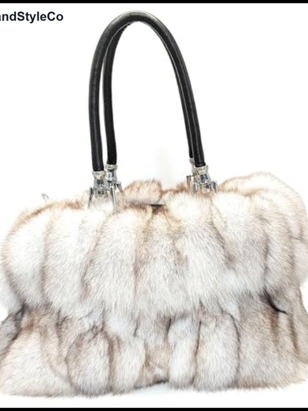 Genuine Fox Fur Large Oversized Handbag Nylon Lined Tote Purse